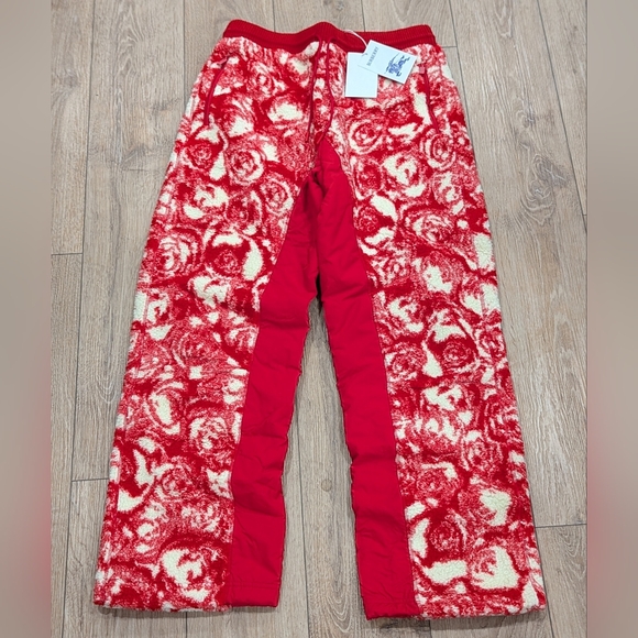 $1350 Mens Burberry Rose Floral Fleece Track Pants Red/White Medium